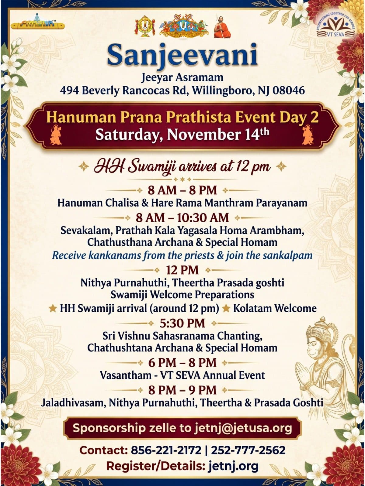 Day 2 · Saturday, Nov 14 · HH arrives · Vasantham