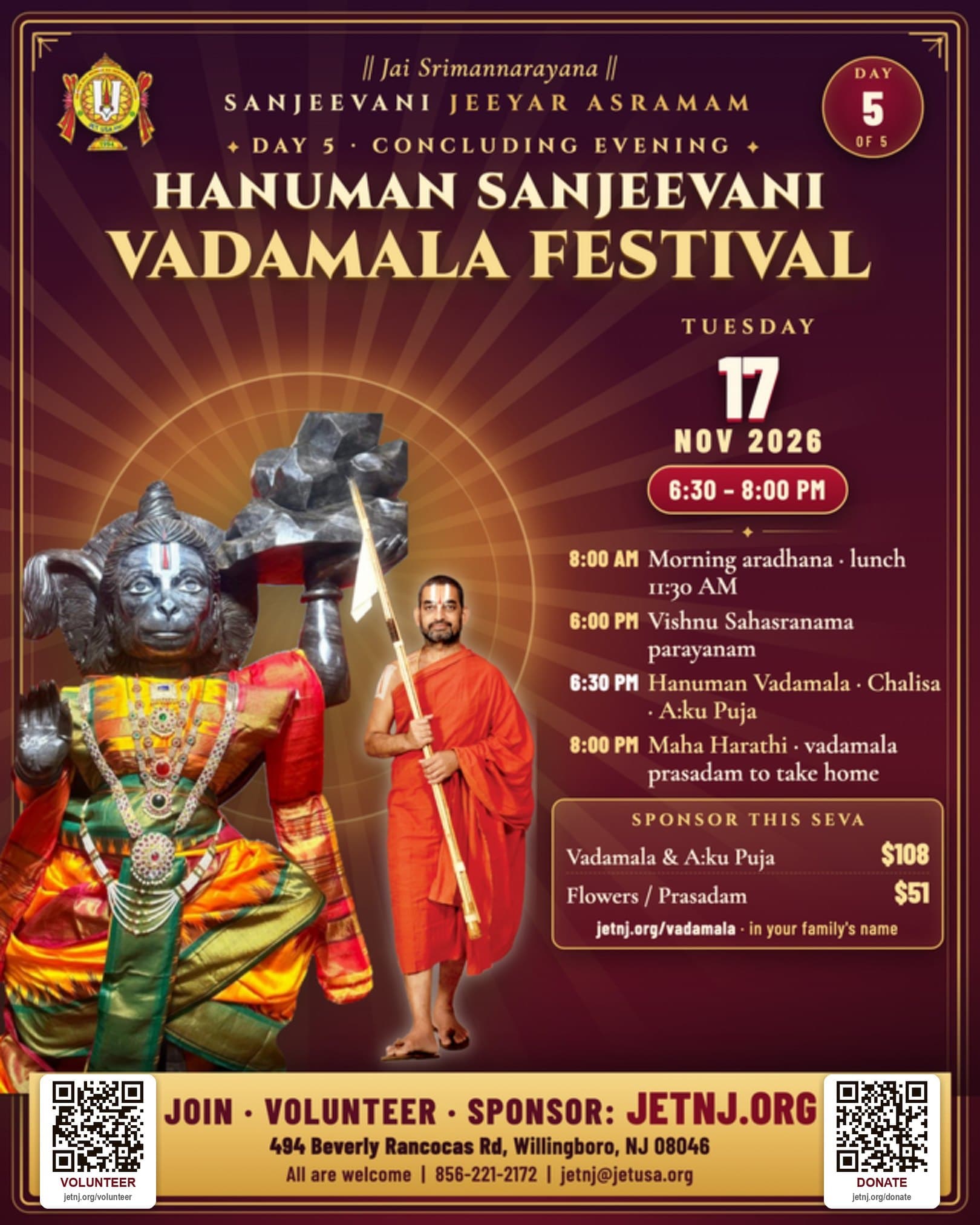 WhatsApp card · Tue Nov 17 · Hanuma:n Vadama:la