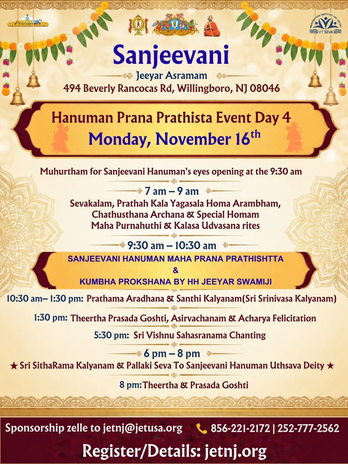 Day 4 · Monday, Nov 16 · Maha Prana Prathishta