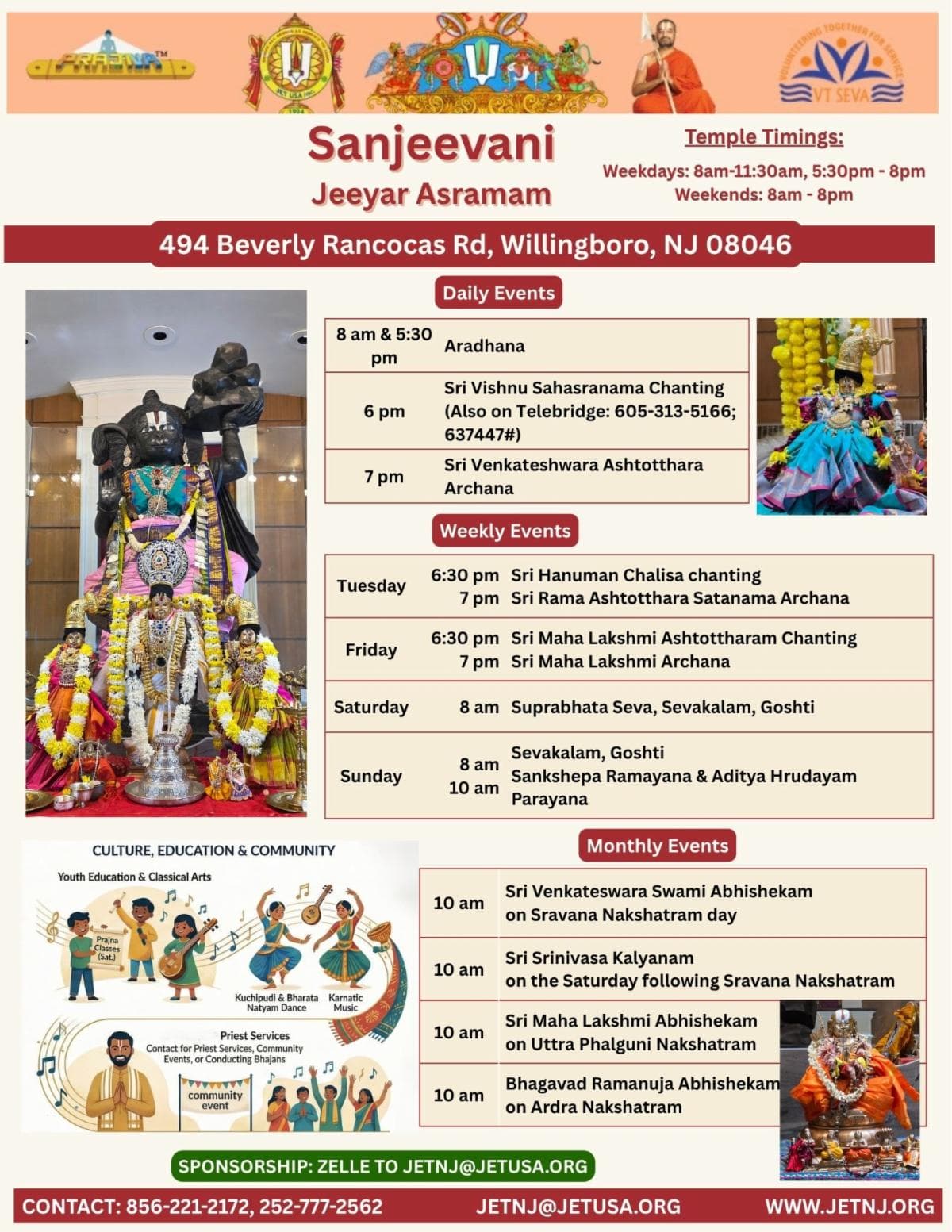 Weekly Schedule at Sanjeevani Jeeyar A:sramam