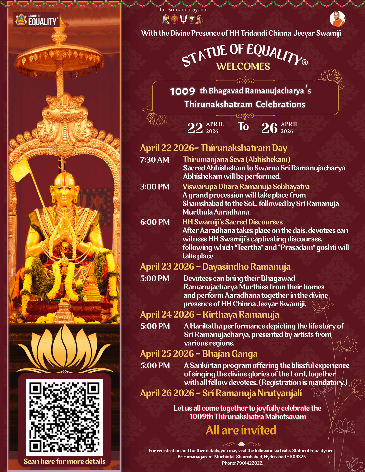 Bhagawad Ramanujacharya’s 1009th Thirunakshatram Celebrations – English
